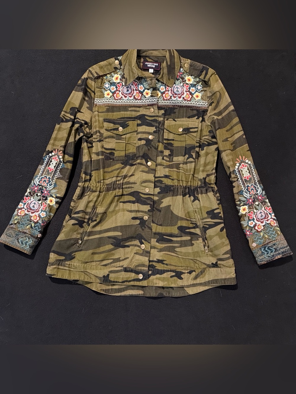 Johnny Was Workshop Shacket Womens‎ XS Raquel Floral Drawstring Camo Jacket